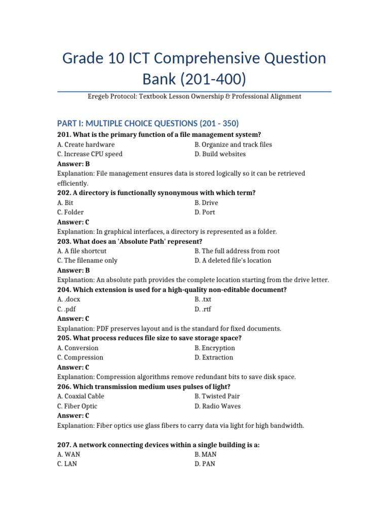 Grade 10 ICT Eregeb Bank 201-400 Final | PDF | Computer Network ...