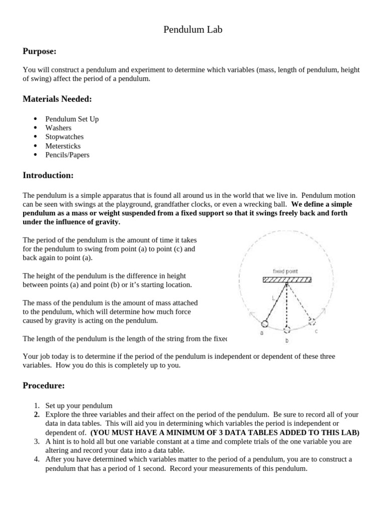 Lab 1. Pendulum Lab (Inquiry) | PDF | Pendulum | Mechanics