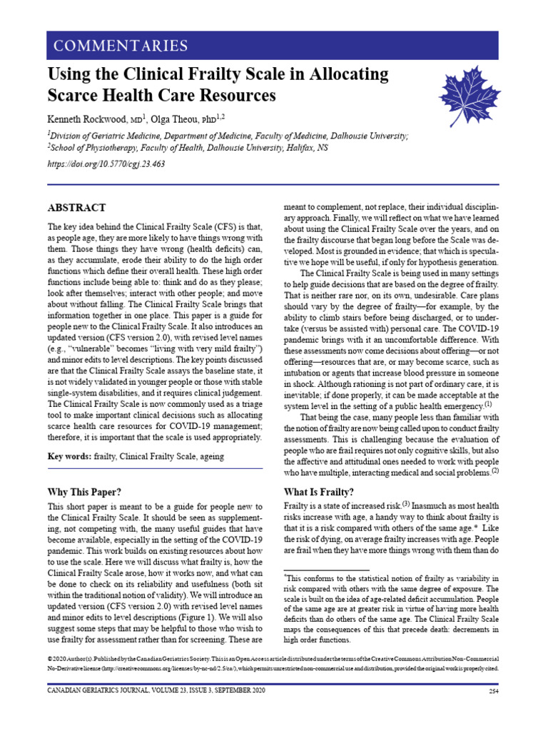 Rockwood 2020 Using The Clinical Frailty Scale in | PDF | Dementia ...