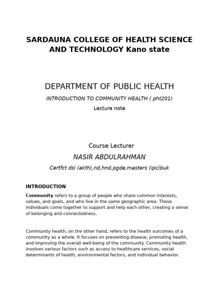 Intro To Community Health | PDF | Community | Preventive Healthcare