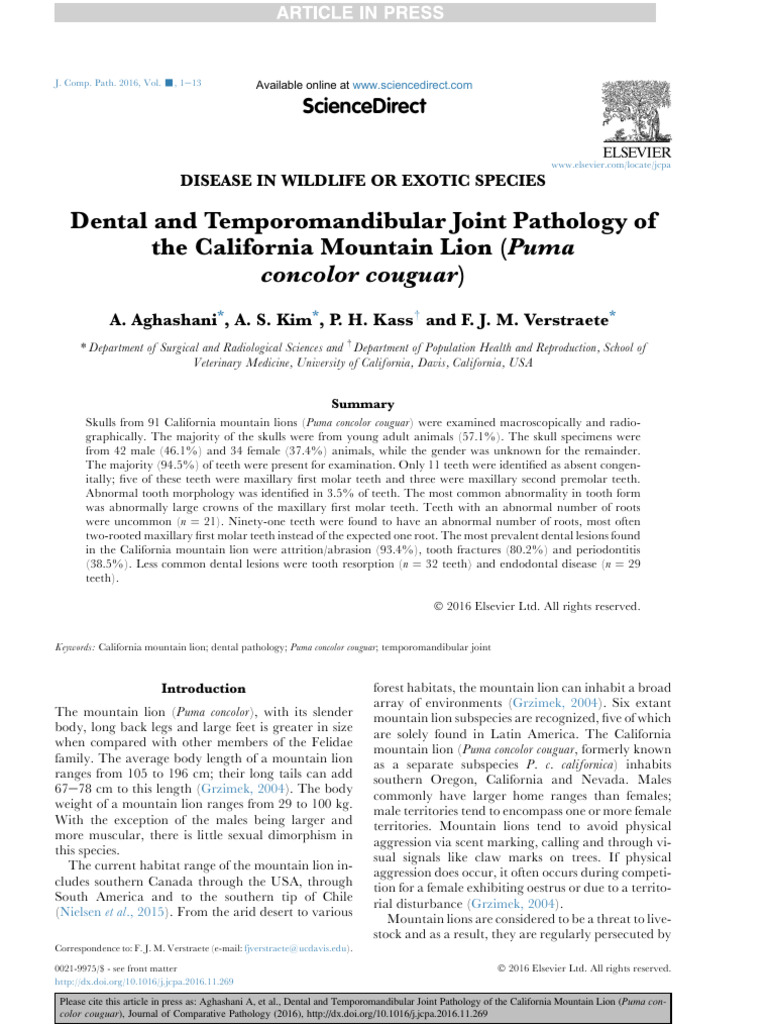 Dental and Temporomandibular Joint Pathology of the Californ | PDF ...
