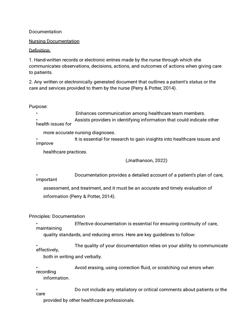 Nursing Documentation 1 | PDF | Nursing | Health Care
