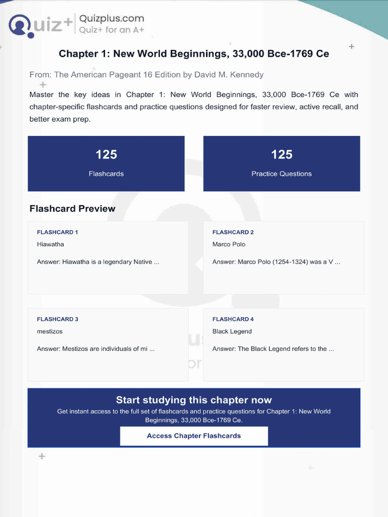 Flashcards for Chapter 1 New World Beginnings 33000 Bce1769 Ce | PDF