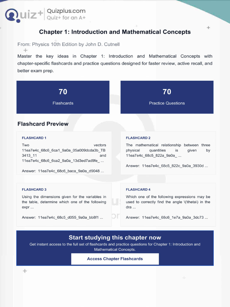 Flashcards for Chapter 1 Introduction and Mathematical Concepts | PDF