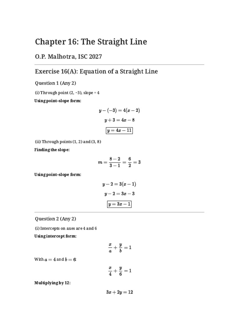 Chapter 16 Straight Lines Solutions | PDF | Mathematics | Euclid