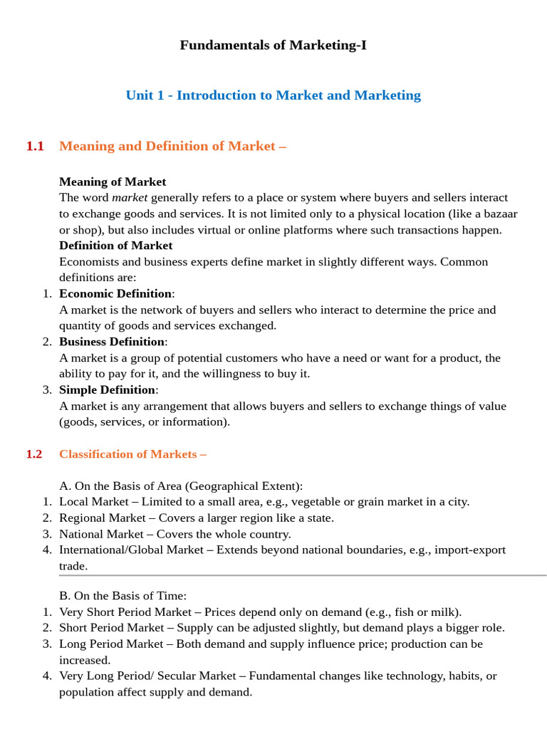 Unit 1 - Introduction to Market and Marketing | PDF | Marketing ...