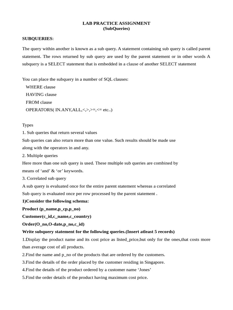 Lab Practical Subqueries | PDF | Databases | Data Management Software