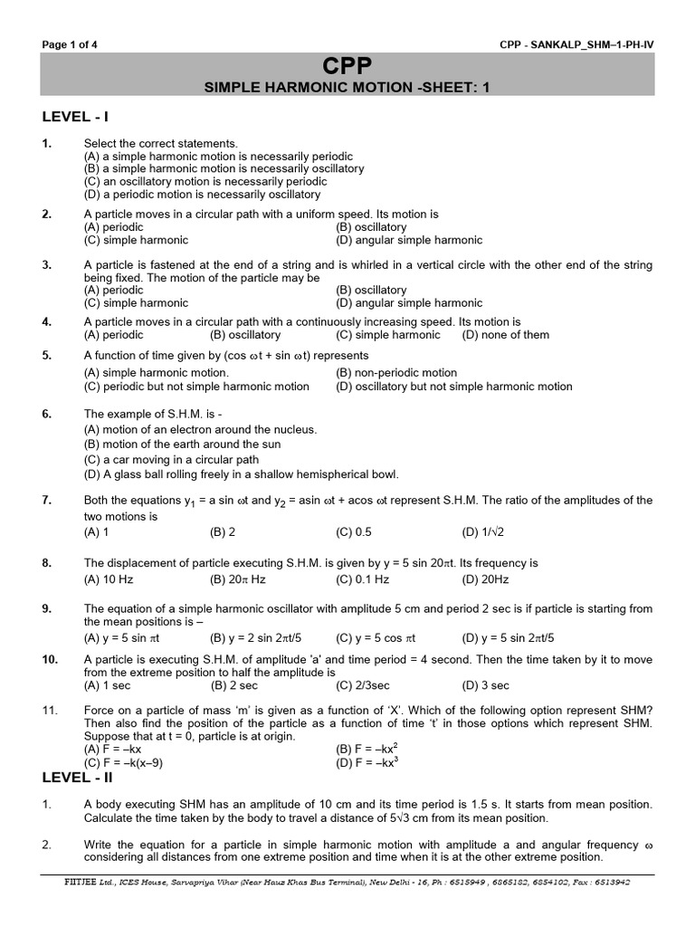 Sankalp Phase IV Shm 1 | PDF | Oscillation | Motion (Physics)