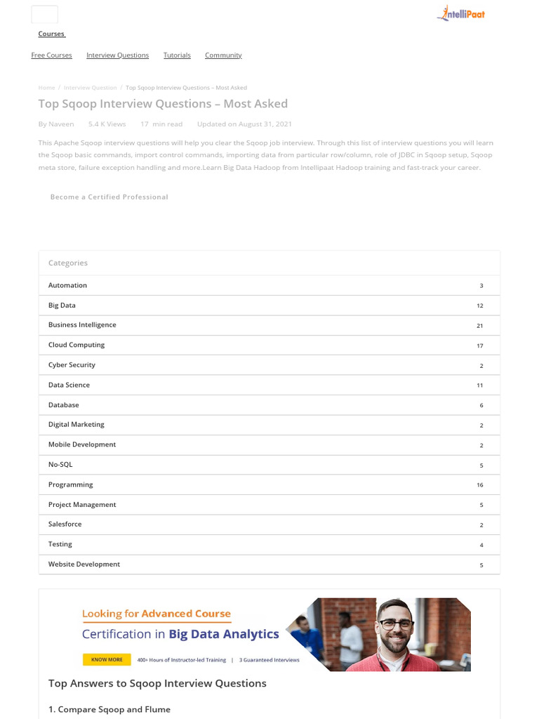 Top 20 Sqoop Interview Questions & Answers 2021 - Intellipaat | PDF ...