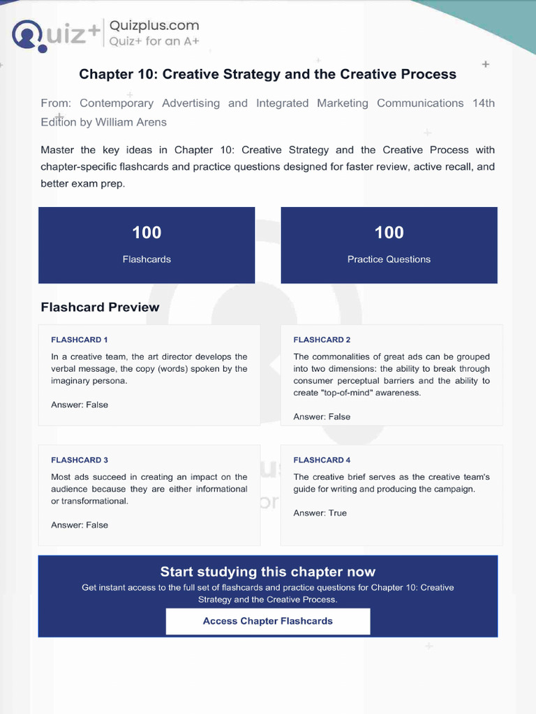 Flashcards for Chapter 10 Creative Strategy and the Creative Process | PDF