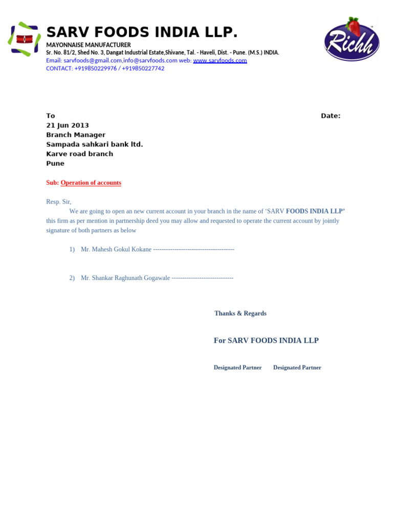 Bank Operation Letter | PDF