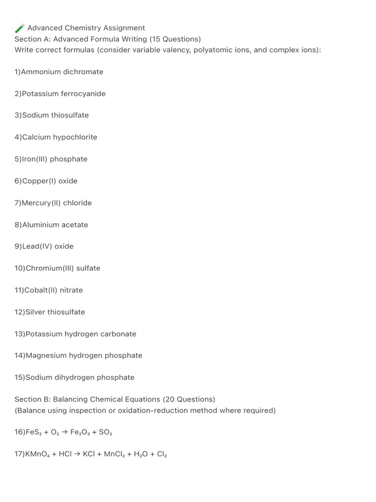 ? Advanced Chemistry Assignment | PDF
