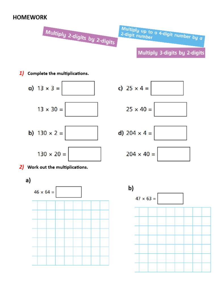 Multiplication Homework | PDF