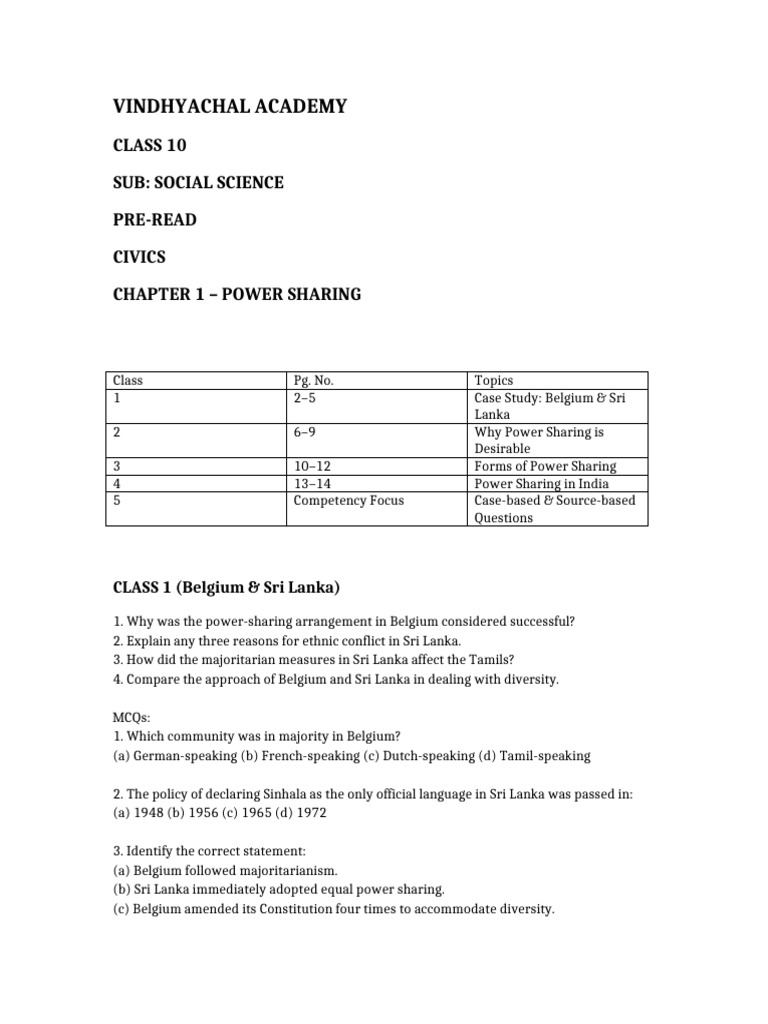 Class 10 Civics Chapter 1 Power Sharing PreRead | PDF | Democracy ...
