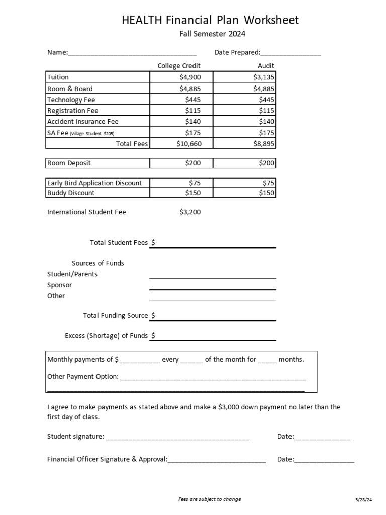 HEALTH Financial Plan Worksheet 2024 | PDF