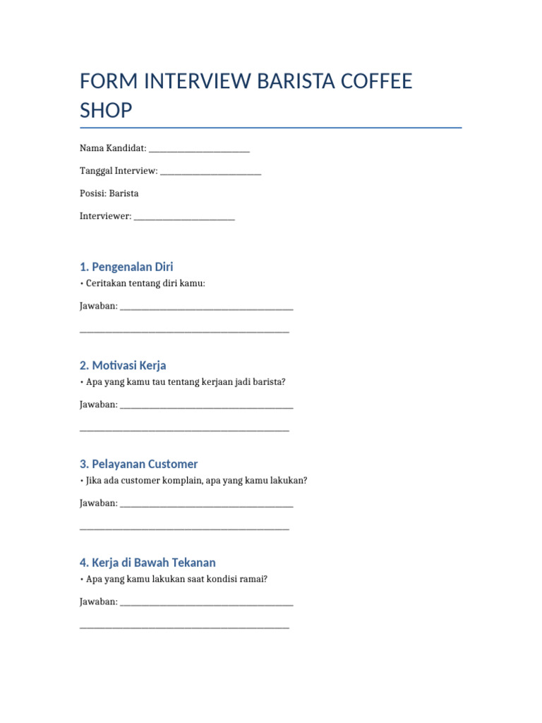 Form Interview Barista | PDF
