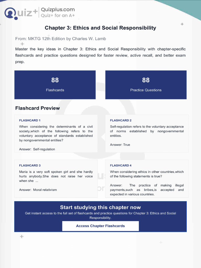 Flashcards for Chapter 3 Ethics and Social Responsibility | PDF