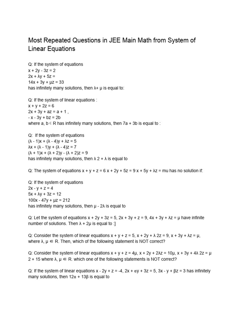 Most Repeated Questions in JEE Main Math 8 | PDF