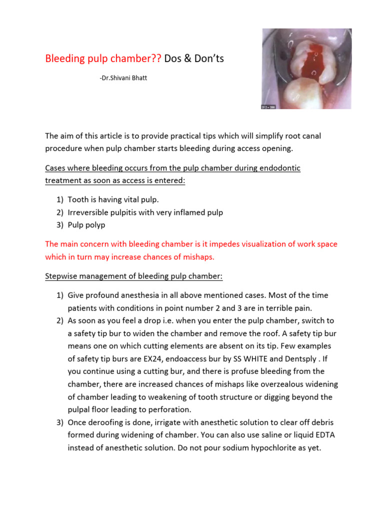 Bleeding Pulp Chamber Dos and Donts by Dr. Shivani Bhatt | PDF ...