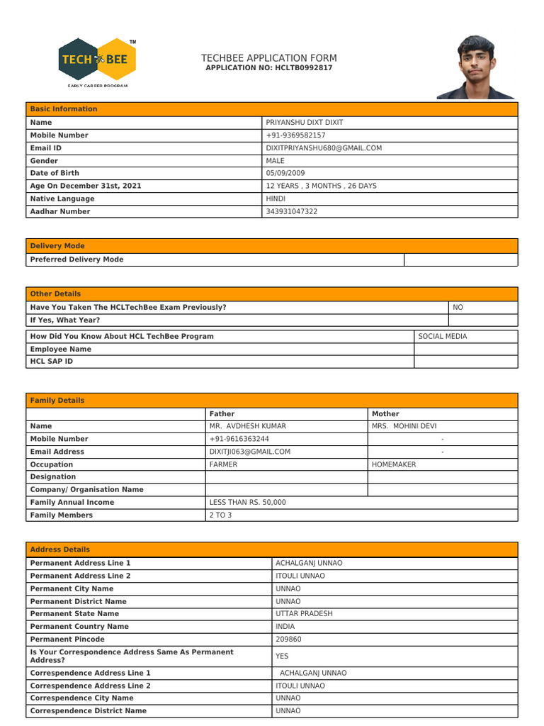 Application Form HCLTB0992817 | PDF
