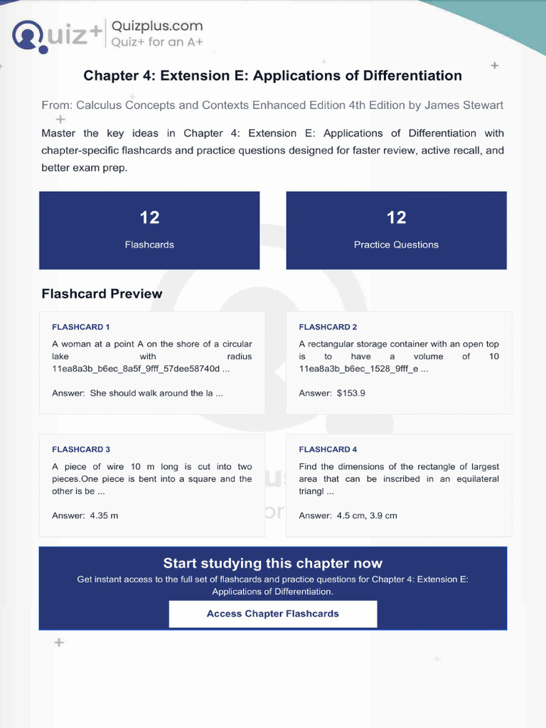 Flashcards for Chapter 4 Extension E Applications of Differentiation | PDF