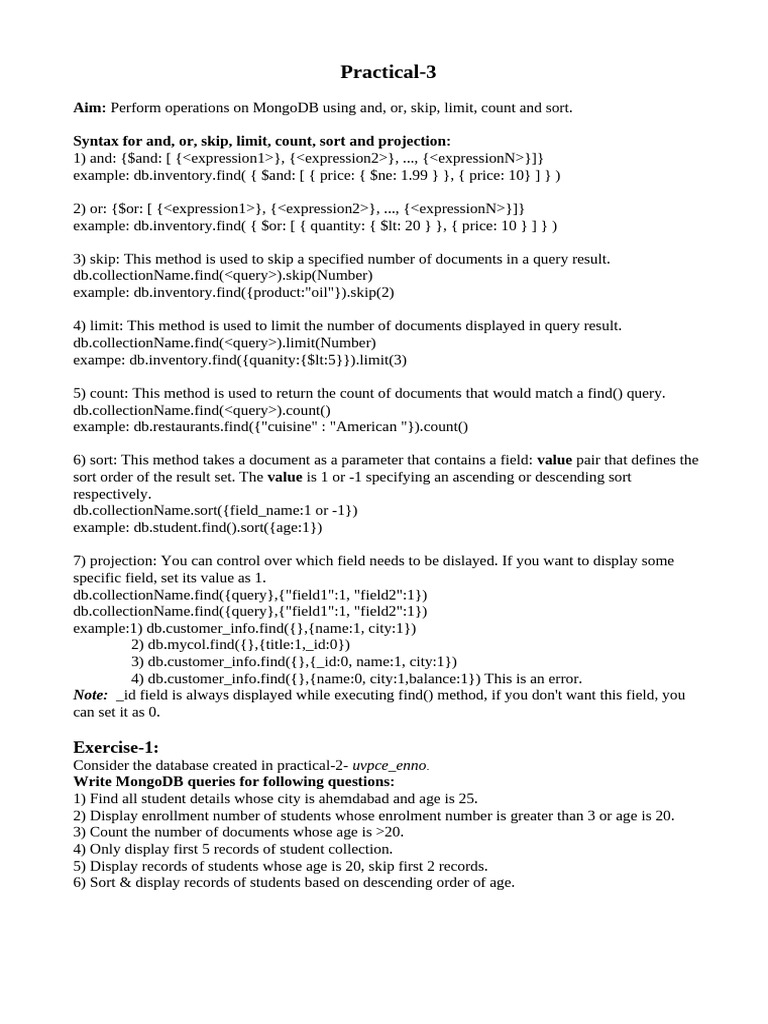 Practical 3 NAP | PDF | Mongo Db | Computing