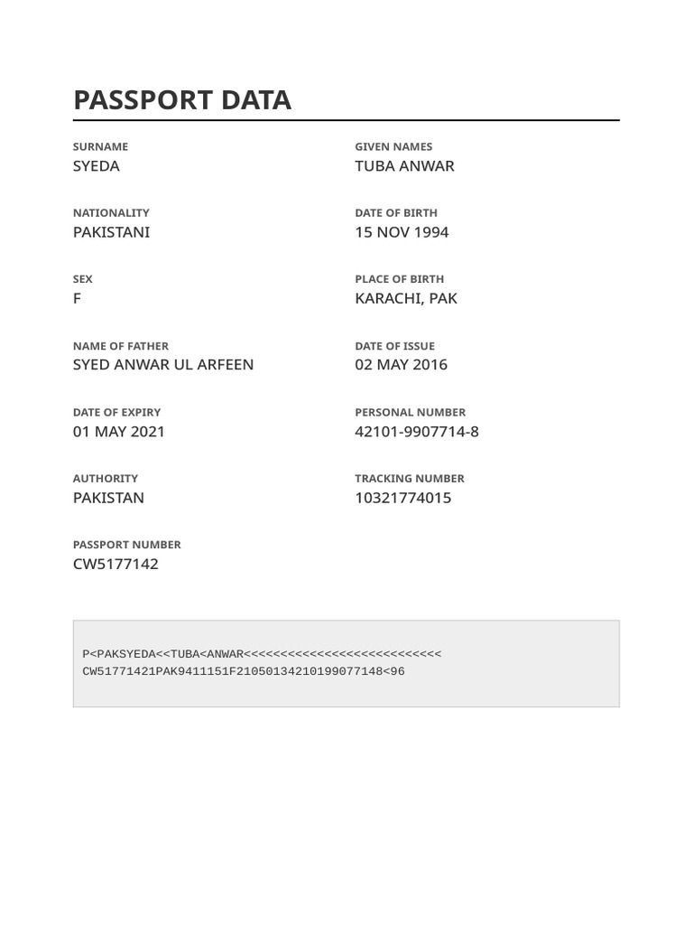 Passport Data | PDF