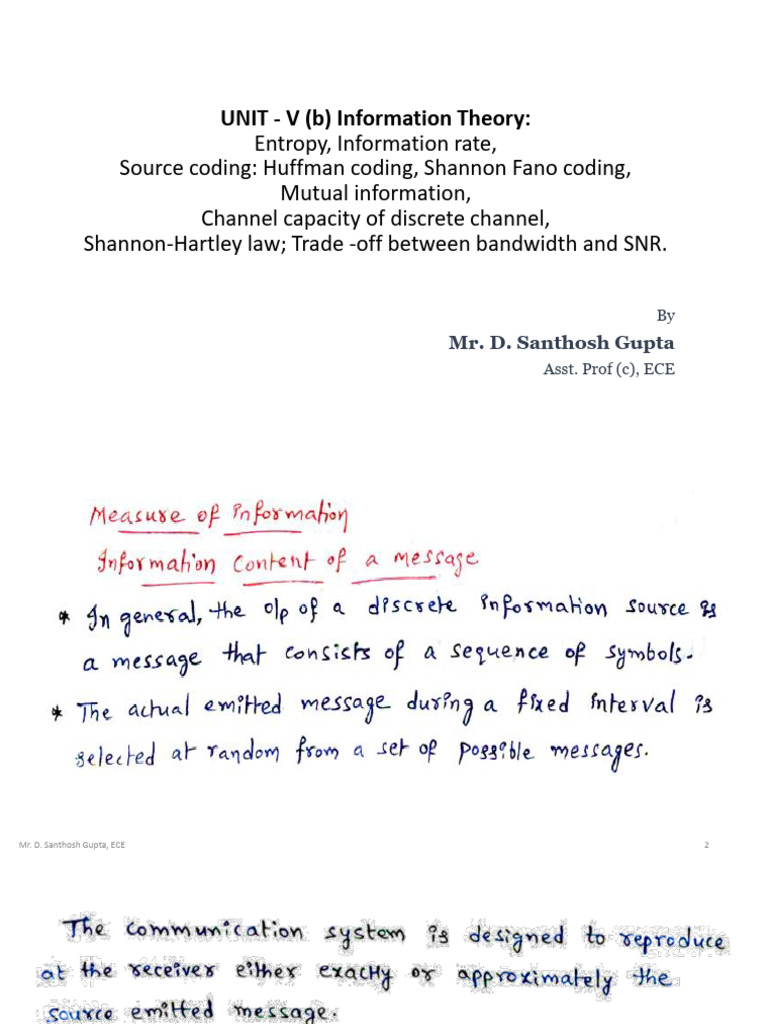UNIT - V (b) Information Theory | PDF | Signal To Noise Ratio ...