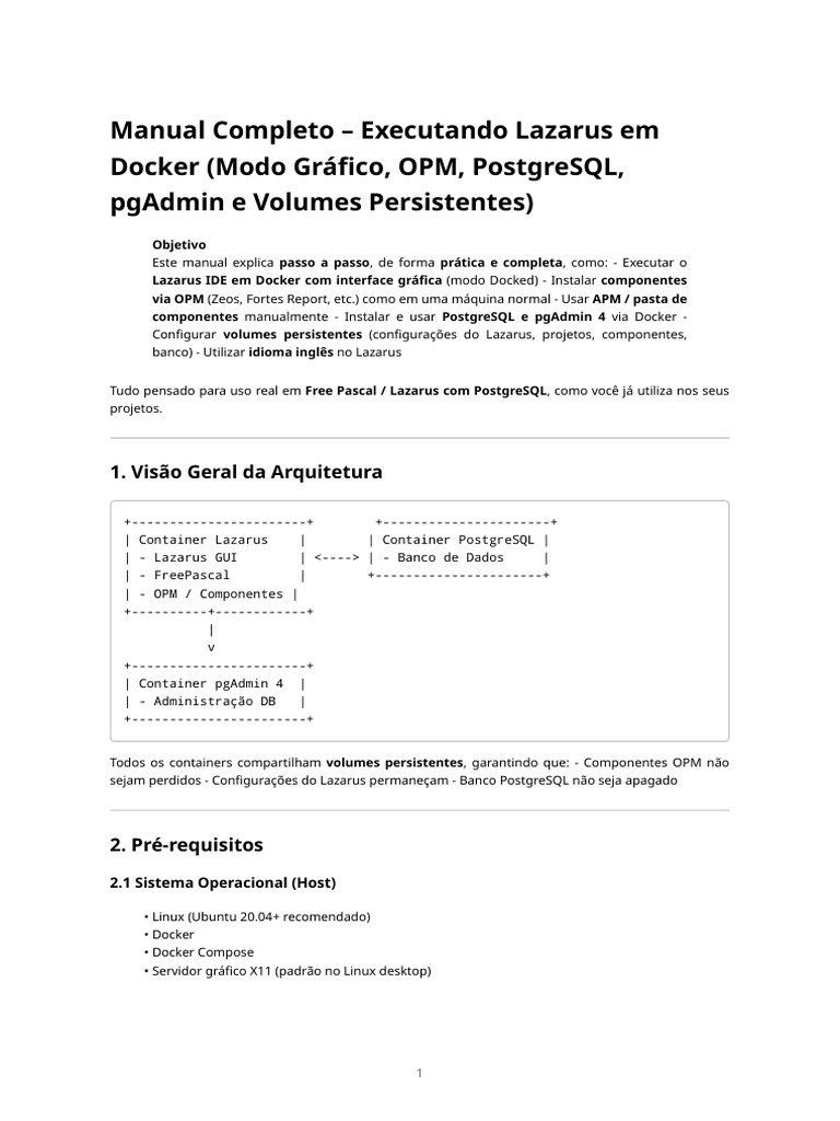 Manual Lazarus Em Docker Com Postgre SQL, Pg Admin E Opm | PDF ...