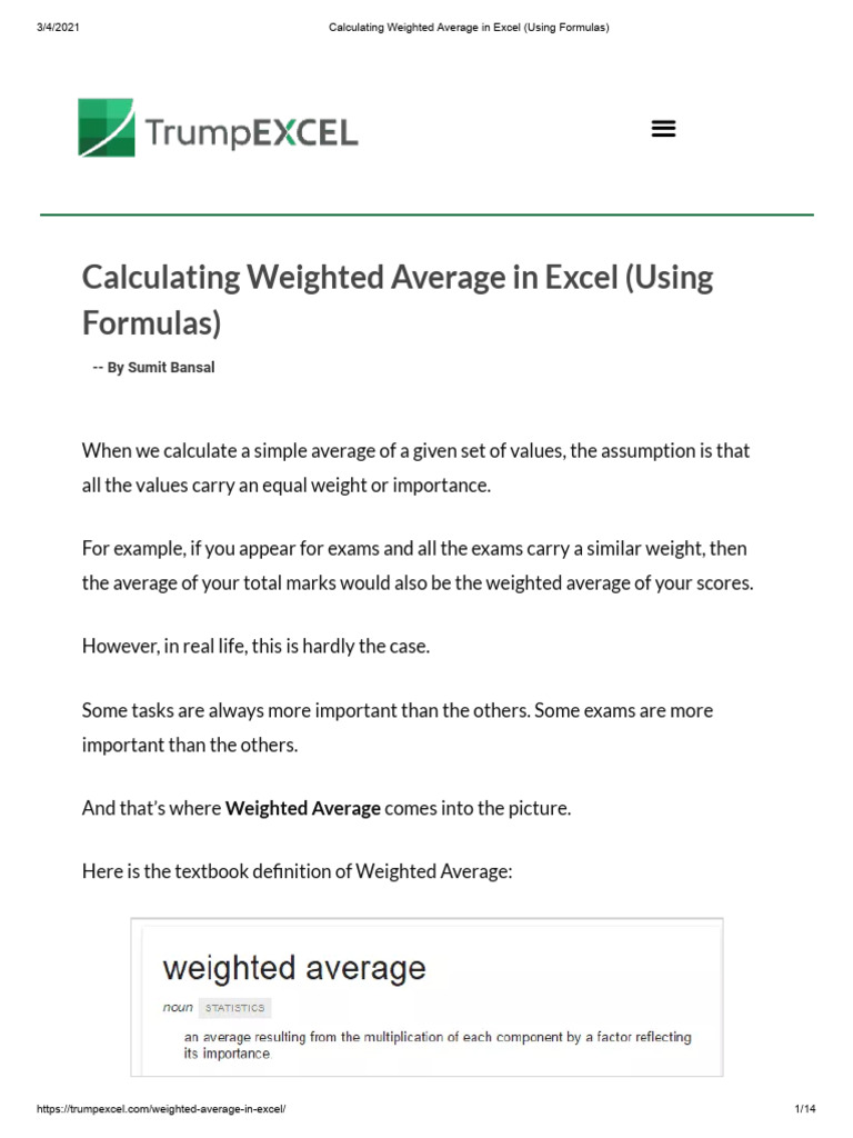 Calculating Weighted Average in Excel (Using Formulas) | PDF | Weighted ...