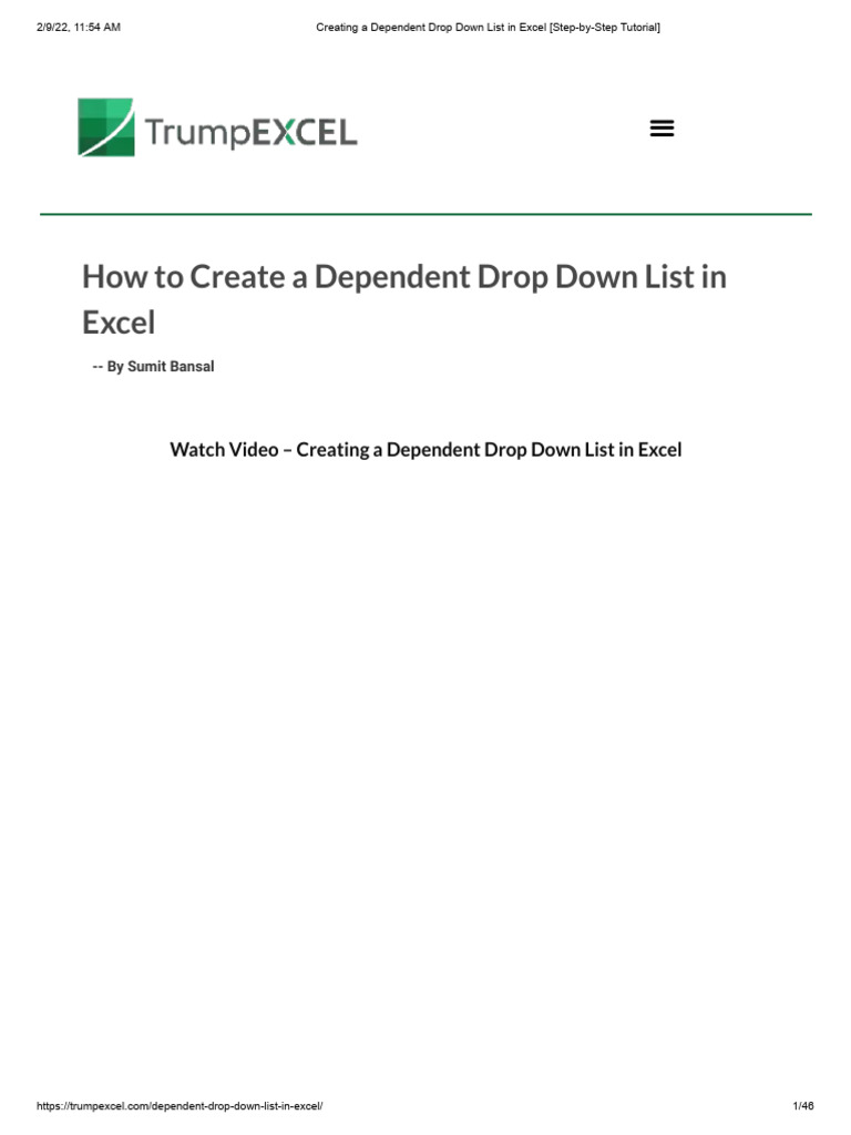 Creating a Dependent Drop Down List in Excel | PDF | Microsoft Excel ...