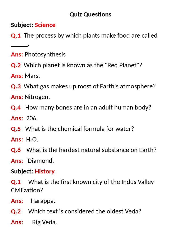 Quiz Questions | PDF
