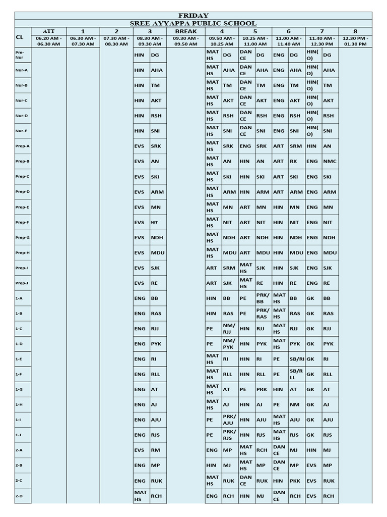Friday_class Time Table | PDF