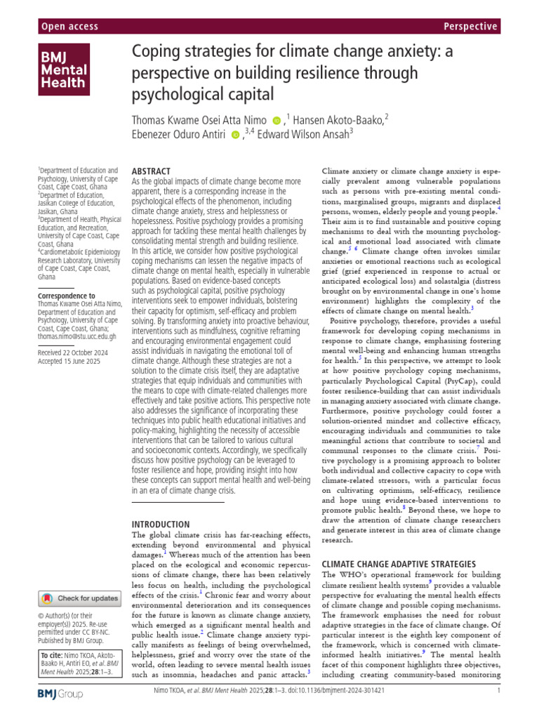 Coping Strategies for Climate Change Anxiety A | PDF | Psychological ...