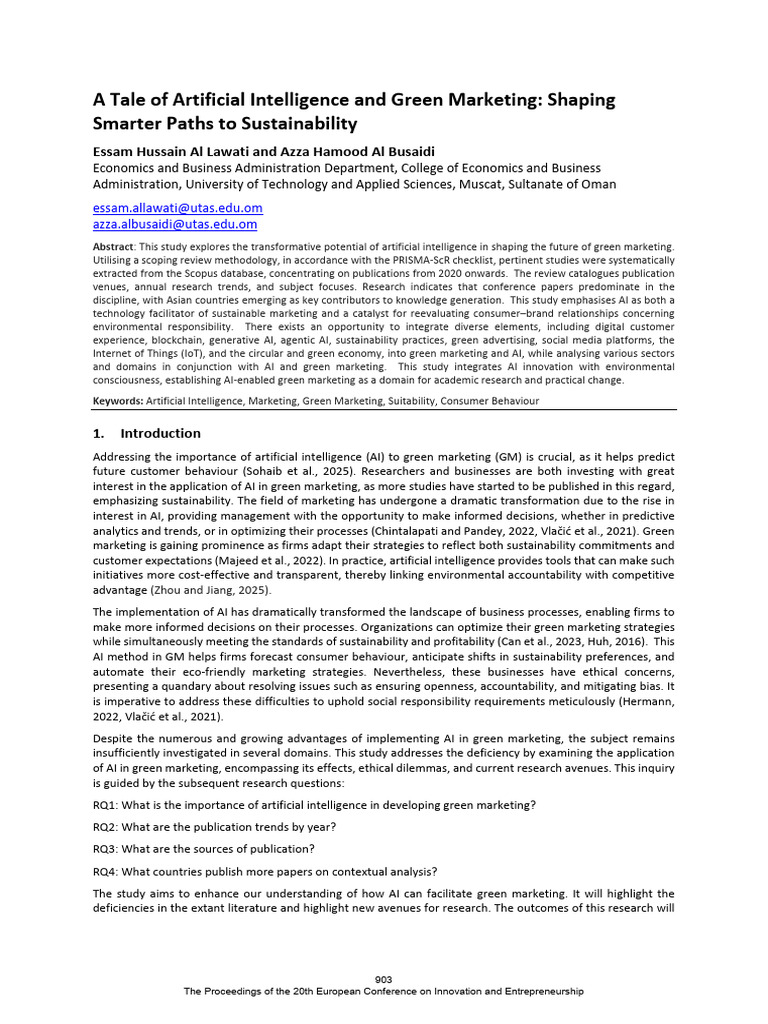 A Tale of Artificial Intelligence and Green Market (1) | PDF ...