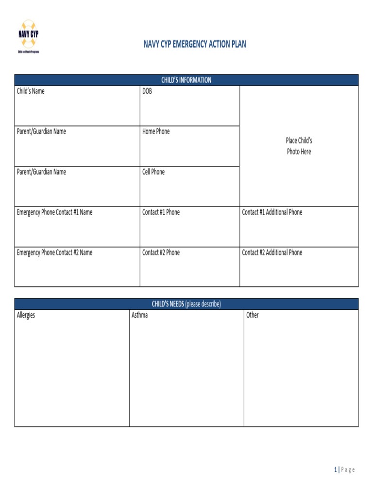 CYP Emergency Action Plan Template FINAL | PDF | Allergy | Diseases And ...