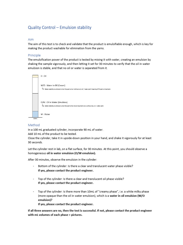 Emulstion stability test procedure - Sept 2023 | PDF | Emulsion | Soft ...