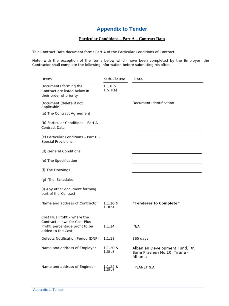 5.2 Appendix to Tender-FIDIC Green 2021 | PDF | Prices | Insurance