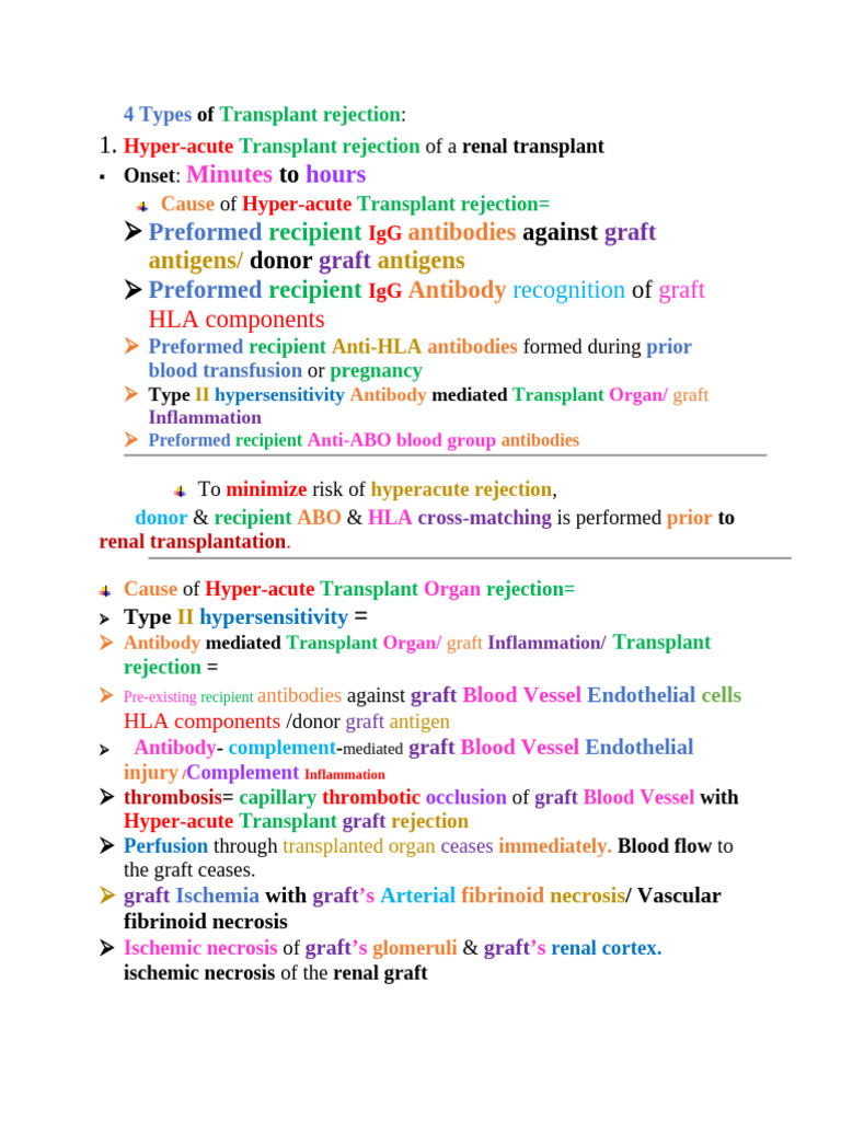 1.4 Types of Transplant Rejection & Graft Versus Host Disease | PDF
