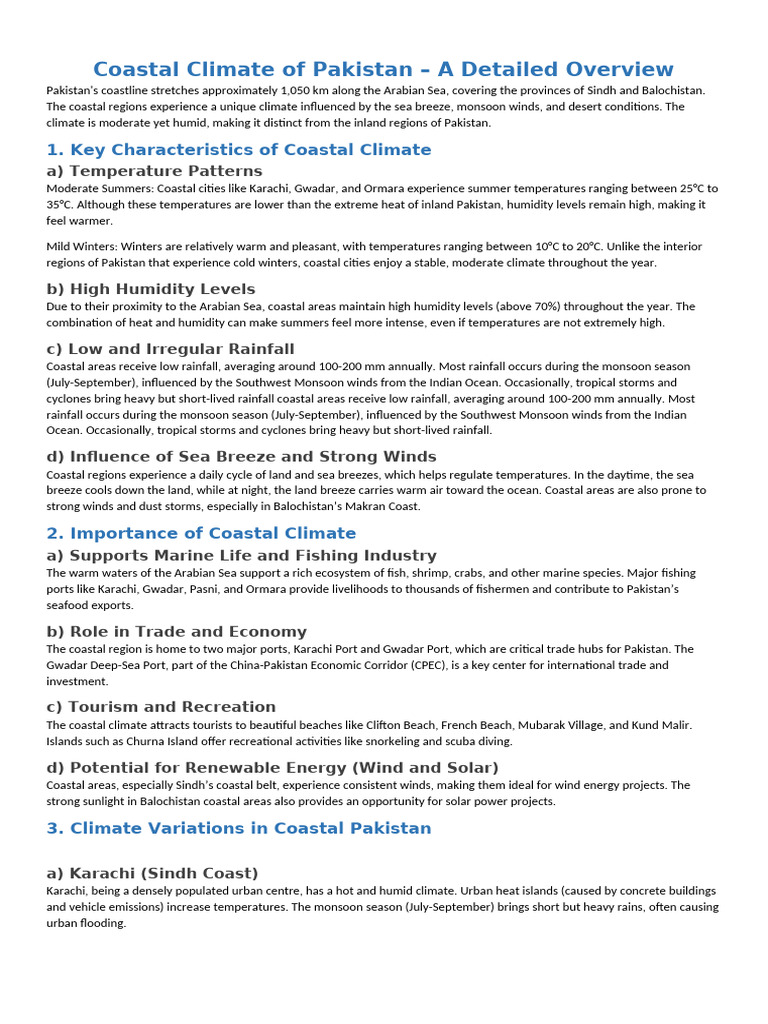 Coastal Climate of Pakistan Arham Project | PDF