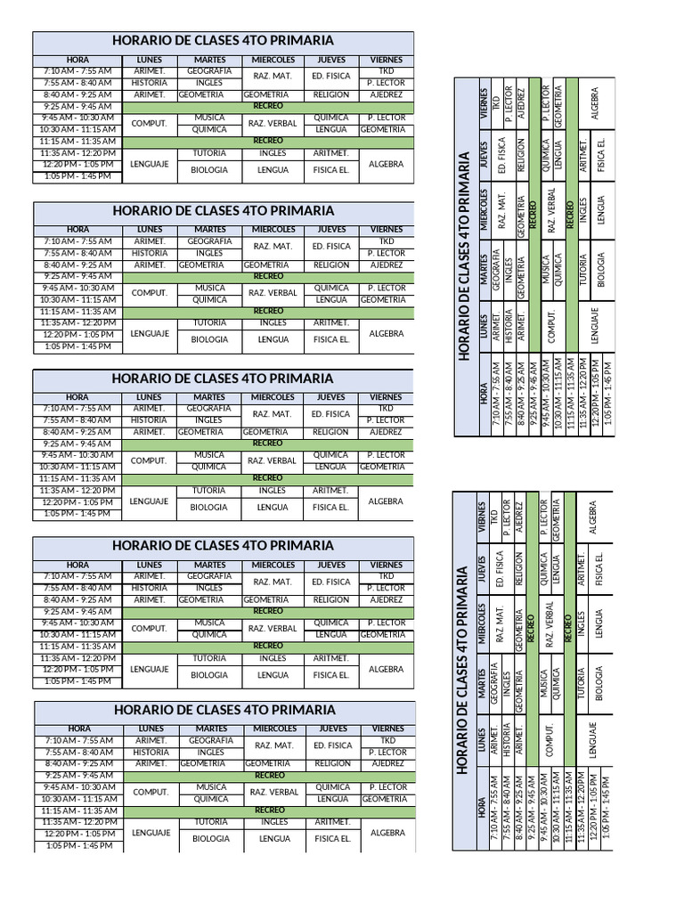 Horario de 4to Prim Actualizado | PDF | Idiomas del Reino Unido | Fonética
