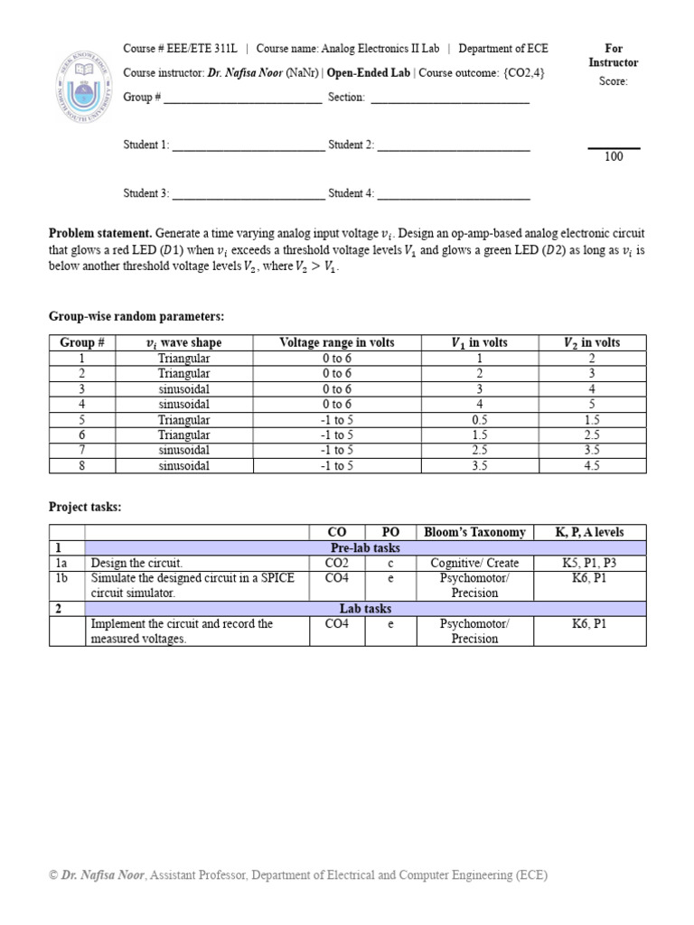 NaNr Spring 2024 EEE 311L Open-Ended Lab | PDF | Analogue Electronics ...