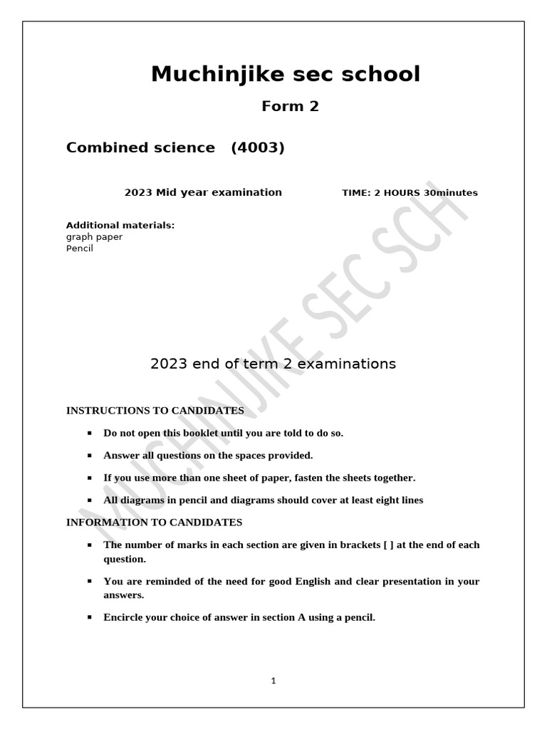 Form 2 Combined Science | PDF | Photosynthesis | Blood