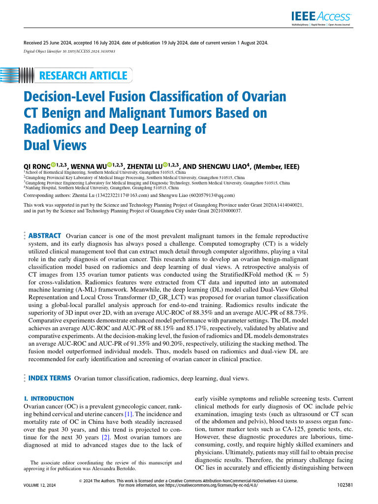 Decision-Level Fusion Classification of Ovarian CT Benign and Malignant ...