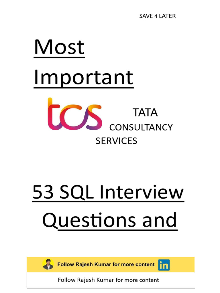 TCS Important SQL Interview Questions and Answers | PDF | Databases ...