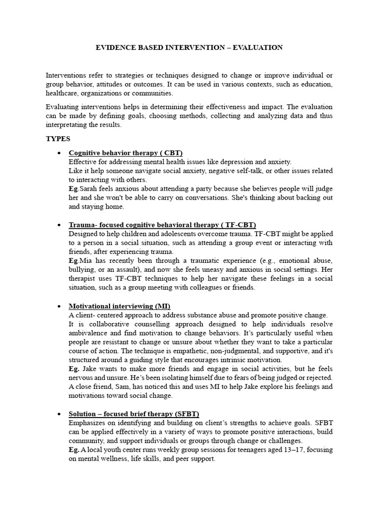 EVIDENCE BASED INTERVENTION | PDF | Dialectical Behavior Therapy ...