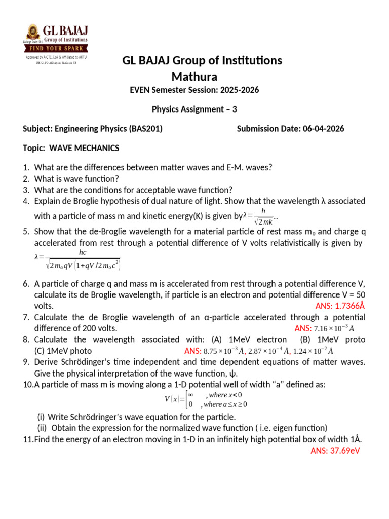 Physics Assignment 3 | PDF | Waves | Wave Function