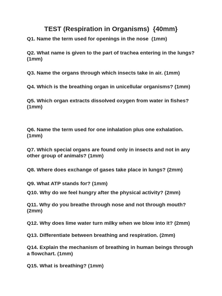 TEST (Respiration) | PDF