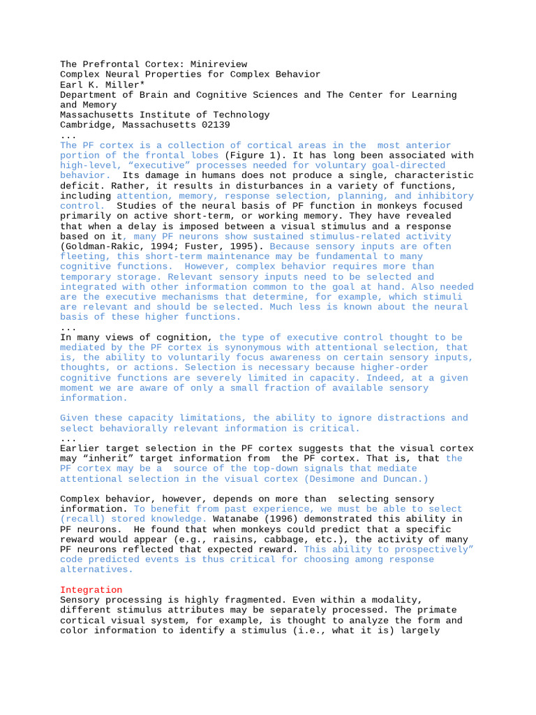 2012 Apr PFC Mini Review | PDF | Prefrontal Cortex | Cognitive Neuroscience