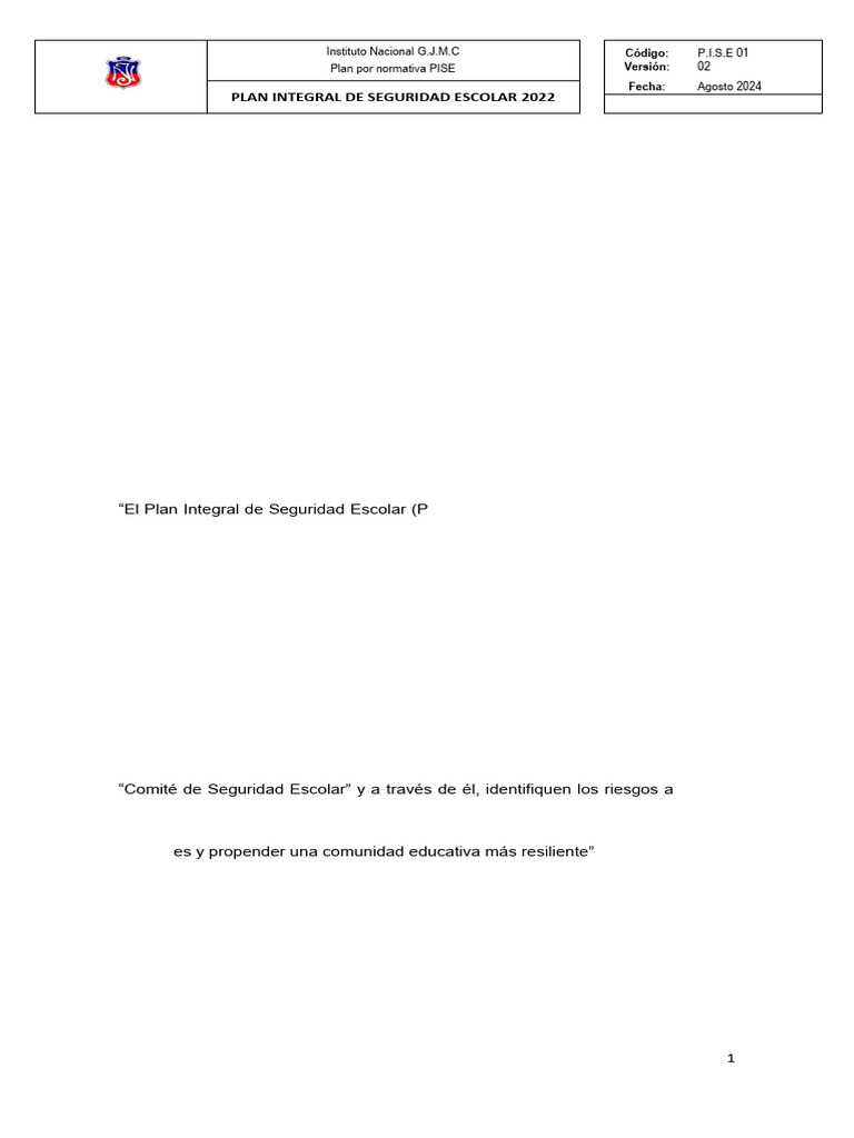 Plan Integral de Seguridad Escolar 2025 | PDF